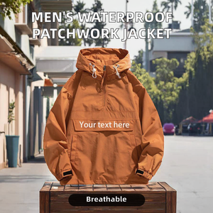 เสื้อแจ็คเก็ตกันลมแบบมีฮู้ดสำหรับผู้ชาย OEM รุ่นฤดูหนาว ทรงยาว ผ้าบาง ลายปักเพสลีย์ ดีไซน์ตัวอักษร ผลิตจากผ้าสแปนเด็กซ์/ไนลอน กันน้ำ ระบายอากาศได้ดี ซิปยาว ¼ - Product Image 2