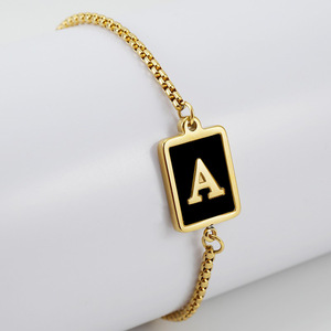 Zogxin <b>Adjustable</b> Letter Bracelet 18K Gold Plated Stainless Steel Black <b>Square</b> R Initial Women's Jewelry Gift - Product Image 5