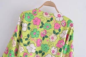 R40303S <span class=keywords><strong>camicette</strong></span> cravatta scollo a v profondo in raso di <span class=keywords><strong>seta</strong></span> con stampa floreale moda <span class=keywords><strong>donna</strong></span> all'ingrosso - Product Image 5