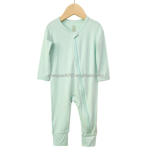 Individuelles Logo Baby-Jumpsuit neutraler Baby-Einteiler Bambus Western Denim bedruckt lange Ärmel Schlussverkauf <span class=keywords><strong>M</strong></span>ädchen Reißverschluss-Pjama - Product Image 3