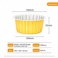 Boîte d'emballage jetable ronde dorée de 620 ml, épaissie, pour plats à emporter, pot en papier d'aluminium avec couvercle hermétique pour extérieur