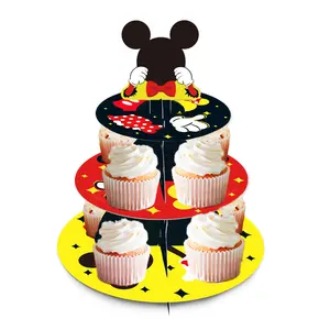 Huancai supporto per torta a tema topolino supporto per Cupcake a 3 livelli per decorazioni per feste di compleanno per bambini forniture per feste per Baby Shower