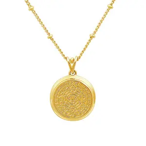 Gemnel custom women 925 silver jewelry satellite chain gold layered coin medallion pendant necklace