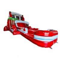 Tobogán Acuático Inflable Híbrido de Doble Carril FAN BOUNCE Crimson Bay de 18 pies, Comercial, de PVC, para Exteriores