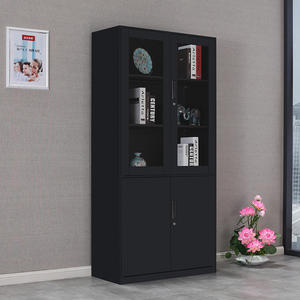 Biblioteca cajones negros 2 puertas de vidrio Tarjeta de índice personal estantes almacenamiento muebles de oficina armario diseño metal acero archivador - Product Image 1