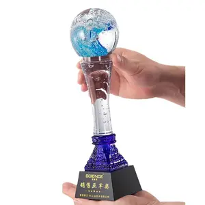 Onore del cristallo creativo blu onda palla di cristallo inciso eccellente personale medaglia trofeo di cristallo