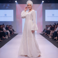 Robe longue blanche de luxe du Moyen-Orient à imprimé africain exclusif, broderie délicate en dentelle, coton respirant, écologique, spéciale