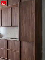 Armoire de cuisine en bois massif de noyer Alland, style moderne et luxueux, modulaire, Japandi, Wabi Sabi, ligne squelette, porte