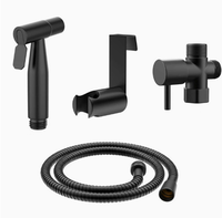Ensemble de pulvérisateur de bidet portable chromé pour salle de bain, pistolet de pulvérisation pour toilettes avec tuyau et support, robinet d'angle pour le nettoyage des toilettes