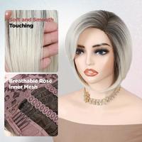 Perruque Bob Courte Blonde Dégradée de Haute Qualité avec Frange, Cheveux Raides, Fabriquée à la Machine, en Fibre Haute Température, pour un Look Changeant