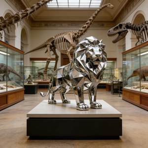 Scultura di Leone in Acciaio Inossidabile Geometrica Personalizzata Decorazione per Zoo e Musei (Servizio OEM/ODM) - Product Image 2