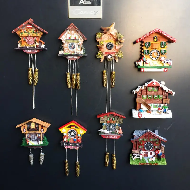 Reise geschenke gemalt Kuckucksuhr 3D Magnet Souvenir Harz dekoriert zeitgenössisches Land Österreich Schweiz