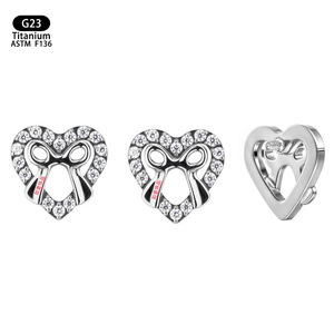 Boucles d'oreilles en forme de cœur avec nœud, en titane F136 8,8 mm, incrustées de zircon, pour piercing d'oreille, de lèvre ou de cartilage. - Product Image 5