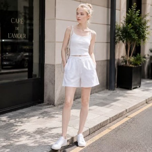 Pantaloncini <span class=keywords><strong>in</strong></span> <span class=keywords><strong>Lino</strong></span> a <span class=keywords><strong>Vita</strong></span> Alta Personalizzati per <span class=keywords><strong>Donna</strong></span>, <span class=keywords><strong>Pantaloni</strong></span> Tessuti <span class=keywords><strong>con</strong></span> <span class=keywords><strong>Elastico</strong></span> <span class=keywords><strong>in</strong></span> <span class=keywords><strong>Vita</strong></span> e Tasche, Regalo Estivo per Lei - Product Image 4