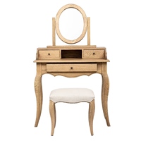 Ensemble coiffeuse en bois massif avec miroir ovale et tabouret, style français, table de maquillage de chambre à coucher en chêne à 3 tiroirs