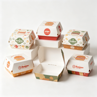 Boîte à hamburger en carton blanc imprimée sur mesure, compostable, écologique, emballage à emporter pour hamburger, fabrication directe