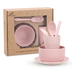 Eco Vriendelijke Nordic Moderne Cup Bestek Kom En Plaat Tarwestro Kid Servies Set Unbreakable Herbruikbare Servies Voor Kinderen