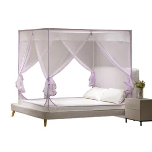 Princesa romântica quadrada cama Canopy para meninas cama, roxo Elegent Lace cama Canopy Mosquito Net