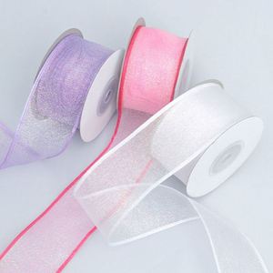Hot Sale Luxury 4cm 10 Yards <b>Glitter</b> Eco-Friendly Washable High Tenacity Organza Ribbon for Wedding Gift Wrapping Bridal - Product Image 1
