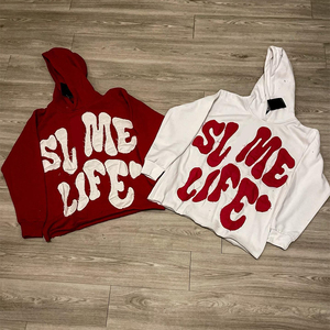 Sudaderas con Capucha de Algodón 100% Bordadas Personalizadas al por Mayor, Estilo Holgado, Corte Recto, Dobladillo Deshilachado, Estilo Urbano Otoñal - Product Image 3