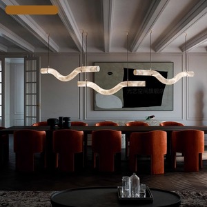 Postmodern Minimalist Marble Pendant Light Led Long Irregular Shape Designer Chandelier For Restaurant Bar - Product Image 2