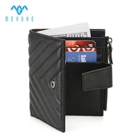 Dompet Kulit Domba Tempat Kartu Penutup Ritsleting Pengaman RFID Kantong Koin Kapasitas Besar Pola Geometris Kancing