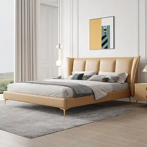 OKF Home Furniture Latest Design Bed Light Luxury Stylish Leathaire Fabric Bed Frame Queen Upholstered Headboard King Size Bed