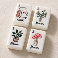 Jeu de tuiles de mahjong en acrylique couleur crème personnalisée, motif club de lecture et fleurs, style américain, pour centre senior et fête