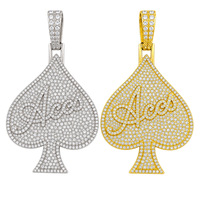 Collier chaîne en corde avec pendentif As de Pique en alliage et strass, couleur dorée, en stock, vente en gros, bijoux tendance