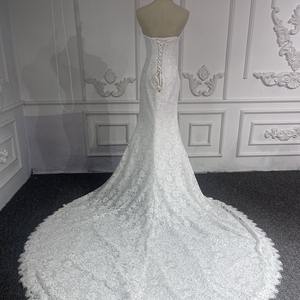 Robe de mariée sirène, col rond, épaules dénudées, broderie de perles, dentelle, robes de mariée 5836 - Product Image 3