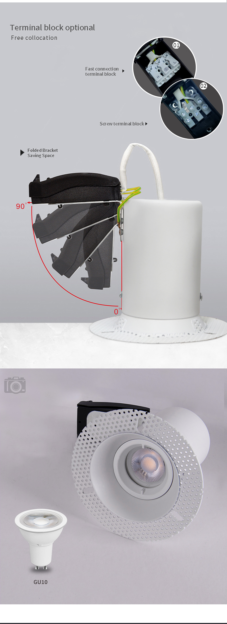 Custom GU10 Fire Rated Anti Glare Trimless Downlight Fixtures For Hotel Showroom