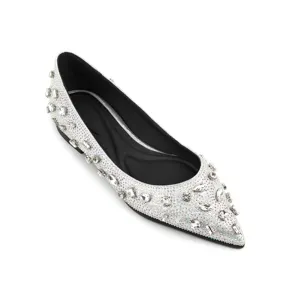 Ubililia Designer Bling diamante cristal strass bico fino deslizamento em calçados baixos para mulheres sapatos baixos de lazer