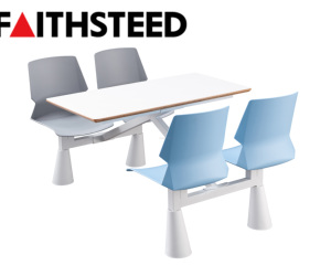 Conjunto de Mesa y Sillas Modernas para Comida Rápida, 4 Plazas, Mesa de Comedor Conectada para Restaurante, Muebles Integrados para Área de Comidas - Product Image 3