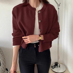 Light Blue Knitted <b>Cardigan</b> One Size Round Neck Solid Color Soft Sweater For Women Spring Autumn Wear - Product Image 4