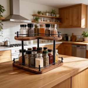 Wood And Iron Corner Storage Rack 11.8 In X 11.8 In Double Layer Kitchen Spice Organizer <b>Desktop</b> <b>Shelf</b> - Product Image 2
