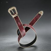 Ceinture pour femme JULUN, ceintures vintage pour femme, ceinture personnalisée bordeaux à motifs floraux en PU avec boucle dorée ornée, accessoire de taille de style western