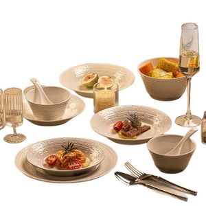 2025 Relief léger luxe céramique micro-ondes coffre-fort Style nordique sous glaçure couleur bol baguettes plat ensemble - Product Image 5