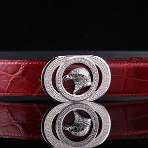 Cuir de crocodile de haute qualité, brillant, de la région du Nil, avec boucle en acier pour homme, tête d'aigle incrustée de diamants, fabrication artisanale pure. - Product Image 4