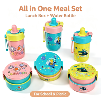 Boîte à lunch bento ronde à 2 niveaux pour enfants avec gourde, idéale pour l'école – Vente en gros, personnalisation disponible