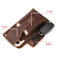 HUMERPAUL Bolsa de Cintura de Cuero Genuino para Teléfono Celular, Bolsa de Almacenamiento Vintage para Exteriores con Gancho para Llaves para Hombre y Padre