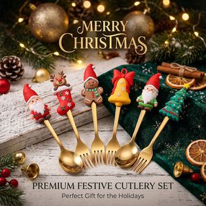Vaisselle de Noël, ensemble cuillère et fourchette en acier inoxydable, nouvelle cuillère à dessert, cuillère à mélanger Père Noël, fourchette à fruits, boîte cadeau - Product Image 2