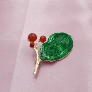 Pin de hoja de perlas de Color verde esmaltado Vintage para mujer, regalo de joyería