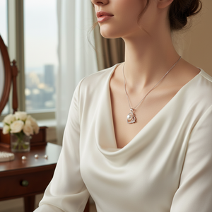 Placcato oro perla CZ ciondolo collana con 16 "+ 2" estensione elegante CZ accento su una catena di lusso - Product Image 4