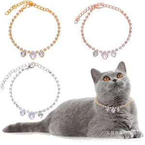 Collana di zircone con cuore di pesca semplice e abbagliante con collare di ritenzione di colore del cane e del gatto