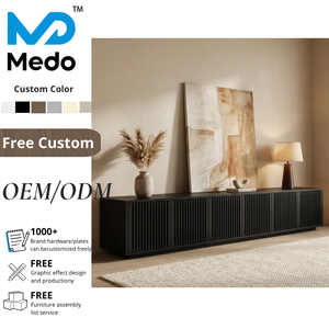Meuble <span class=keywords><strong>TV</strong></span> <span class=keywords><strong>mural</strong></span> flottant en contreplaqué sur mesure, meuble <span class=keywords><strong>TV</strong></span> cannelé moderne et minimaliste, console multimédia OEM/ODM - Product Image 1