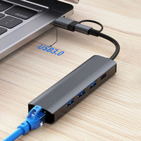 Cantell Câble convertisseur Ethernet USB 3.0 + Type-C vers RJ45 Lan 1000Mbps