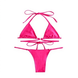 2026 New Arrivals Sexy Womens Solid Hollow Out 3 Swimwear Crochet <b>Bikini</b> Halter Bra Thongs <b>Set</b> Beachwear - Product Image 3