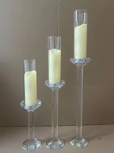 MH-TZ0472 Tall Crystal Candlestick Glass Standing Pillar Candle Holder Wedding Table Decoration