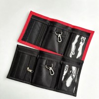 Dompet Lipat Tiga Kain Hitam dengan Tempat Kartu, MOQ Kecil, Cetak Kustom, Dompet Hadiah Keren untuk Suvenir Festival