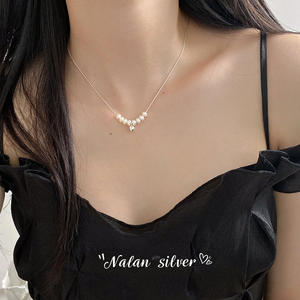 Collar de Plata de Ley S925 con Diseño Único y Minimalista, Estilo Ins, Flor de Plata Pura, Mariposa y Perla, Y02475 - Product Image 1